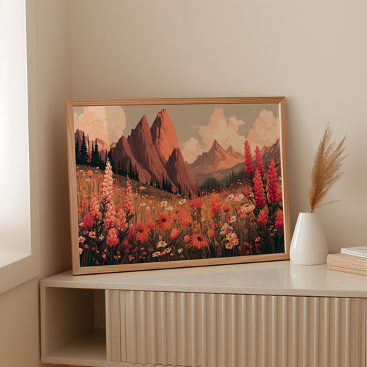 Alpine Meadows Bloom In Coral Light