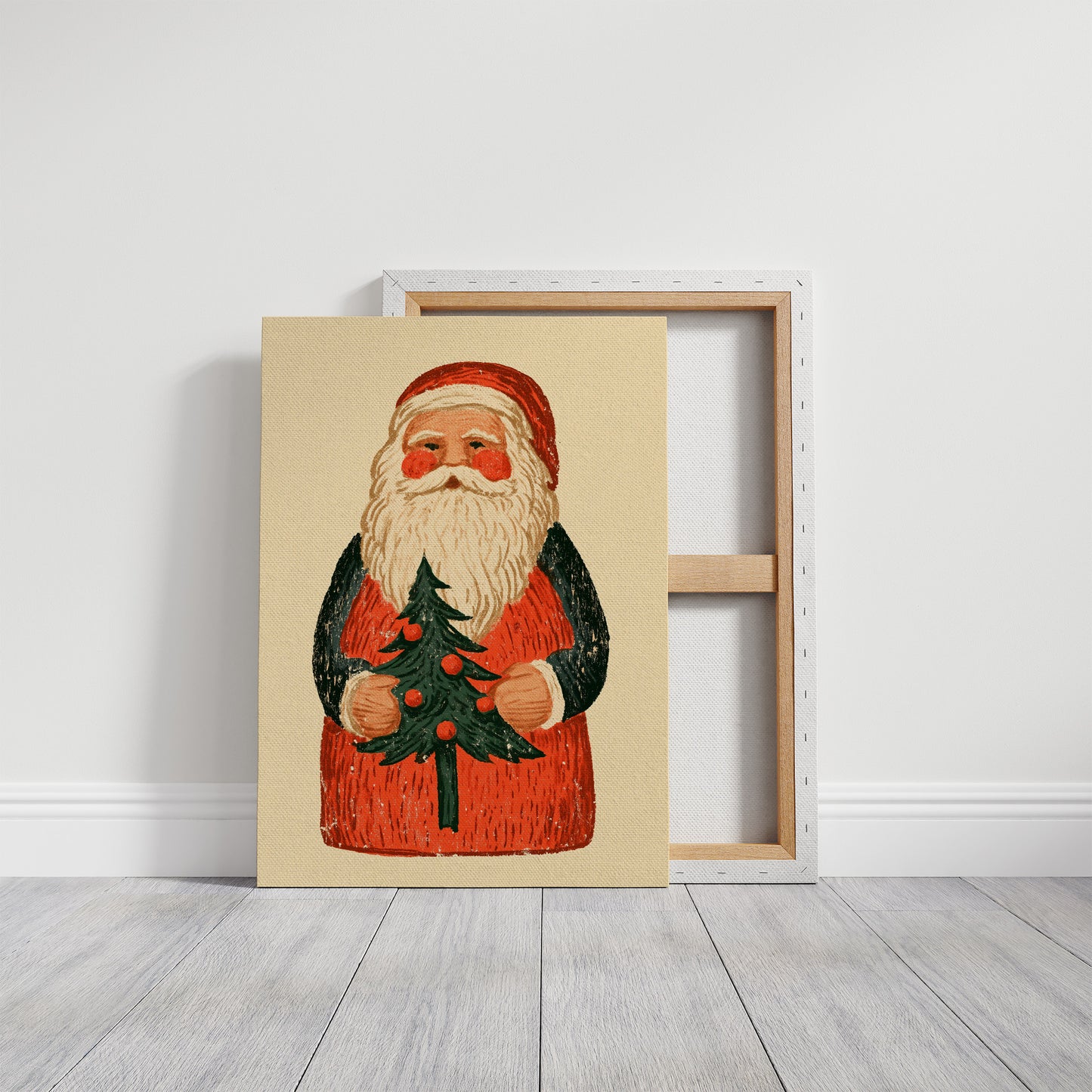 Folk Carved Santa & Tree