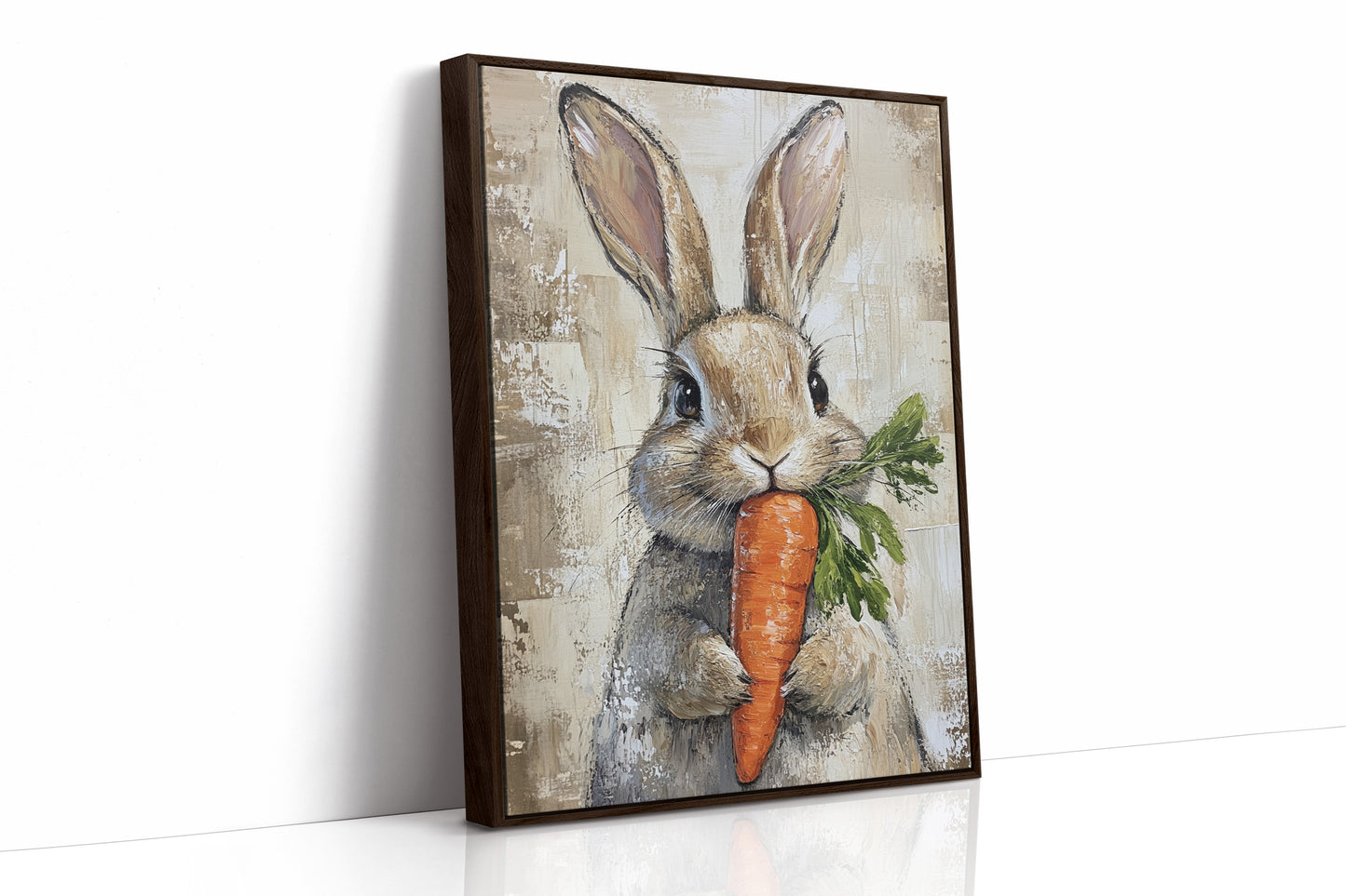 Adorable Bunny with Carrot – Rustic Farmhouse Animal Wall Art Print