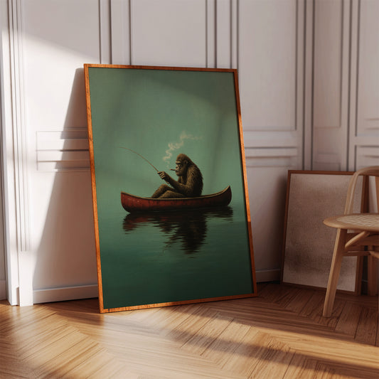 Fishing Ape in a Red Canoe