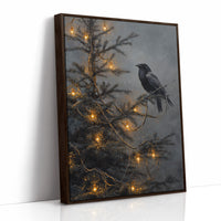 Raven Perches Among Winter Lights