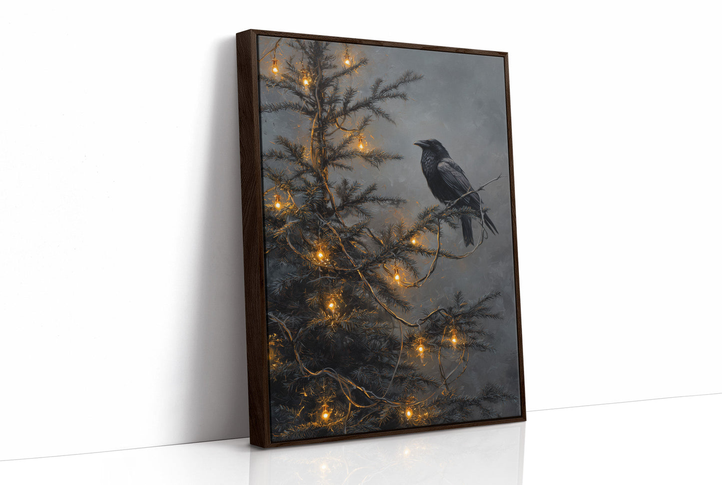 Raven Perches Among Winter Lights