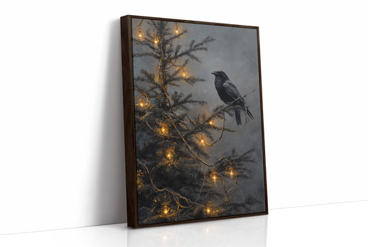 Raven Perches Among Winter Lights