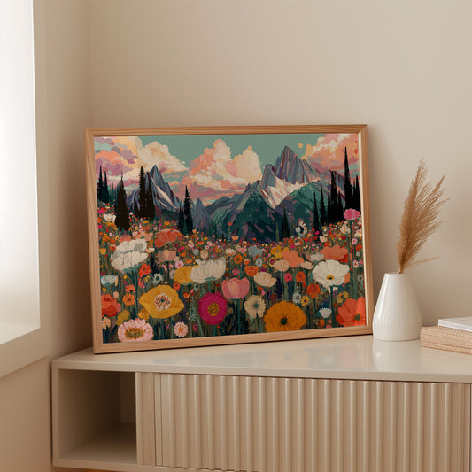Alpine Meadows Bloom Under Peaks
