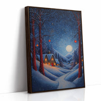 Moonlit Cabins Between Winter Pines
