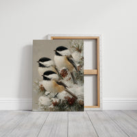 Chickadees on Frosted Pine