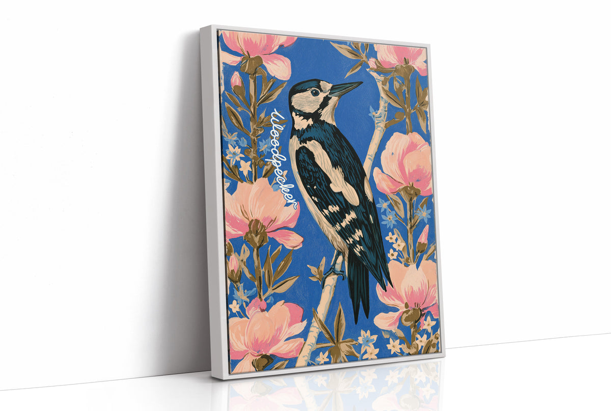 Woodpecker Among Peony Blooms