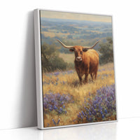 Longhorn Grazes Among Bluebonnet Dreams