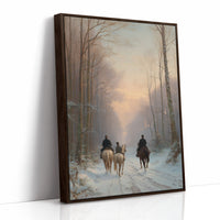 Winter Riders Through Misty Forest