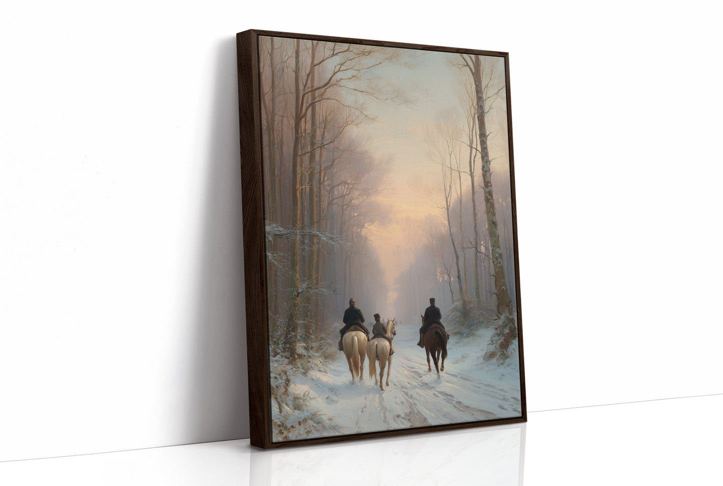 Winter Riders Through Misty Forest