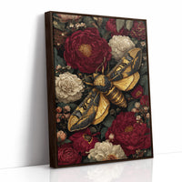 Golden Moth Among Crimson Blooms