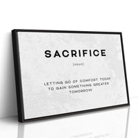 Sacrifice Definition Canvas Art | Bold Motivational Typography Print for Home Office, Gym or Entrepreneur Décor