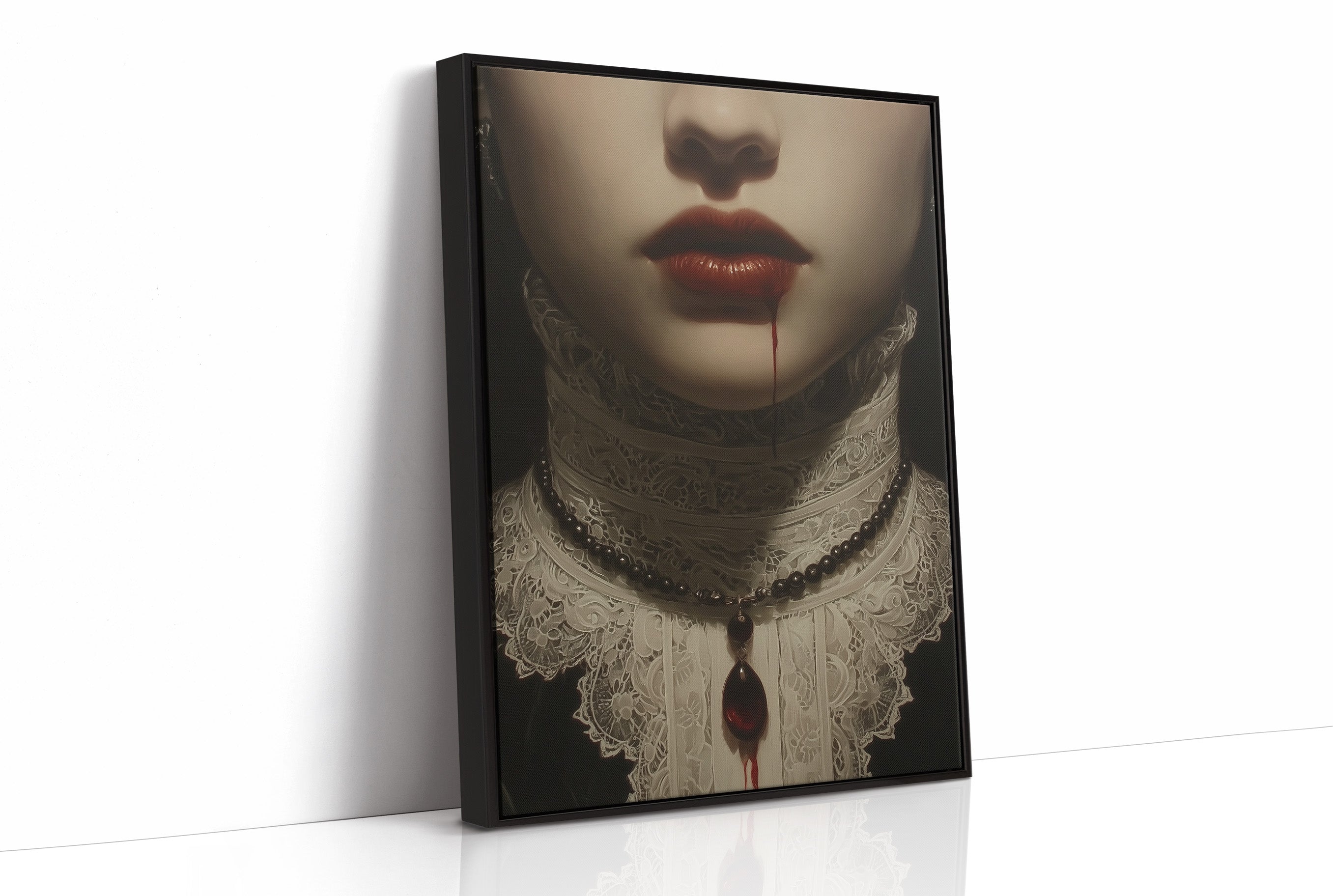 Crimson Secrets Behind Lace Collar