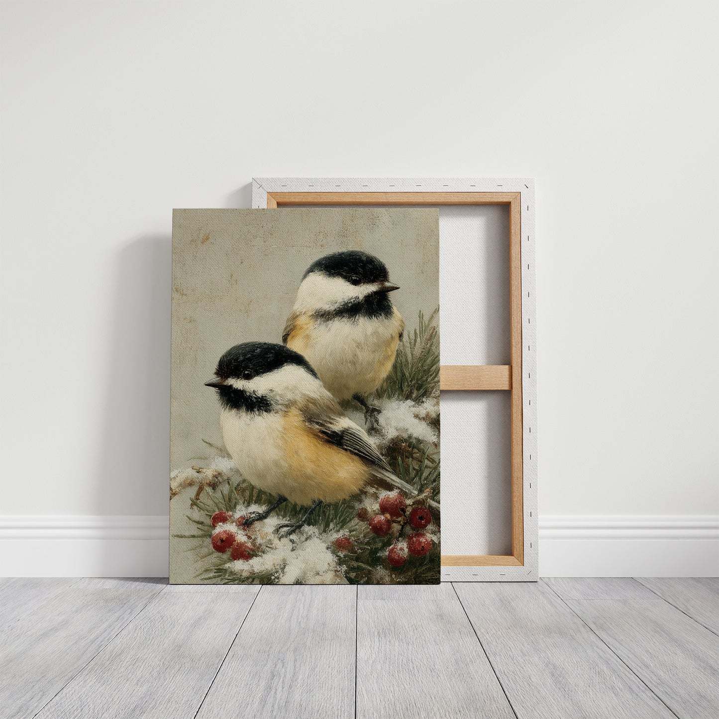 Two Chickadees in Snow