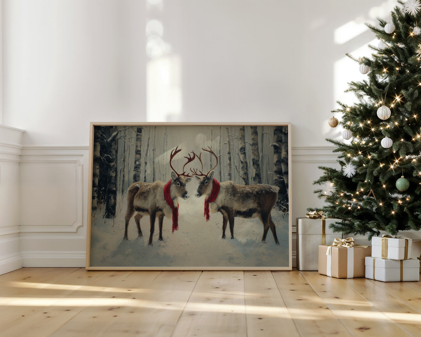 Winter Reindeer Share Crimson Scarves