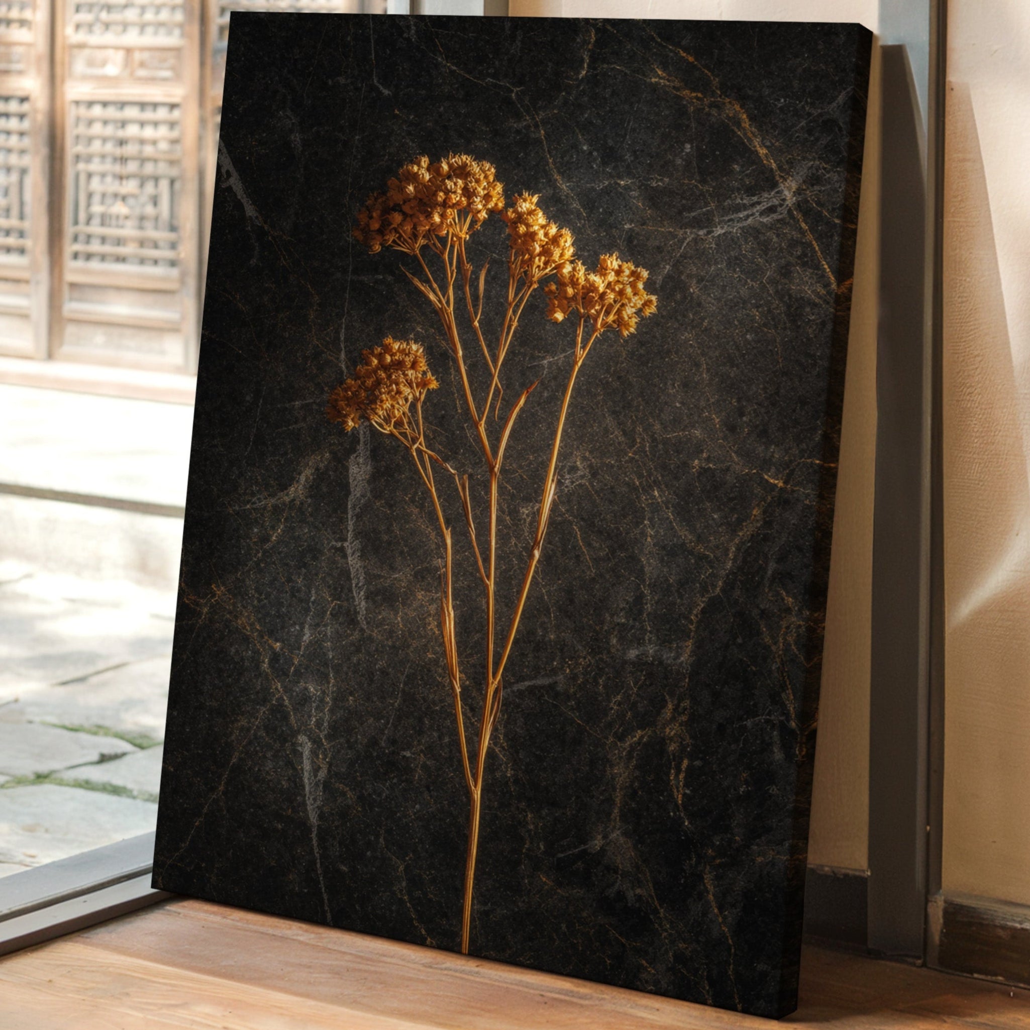 Golden Blooms Against Timeless Stone