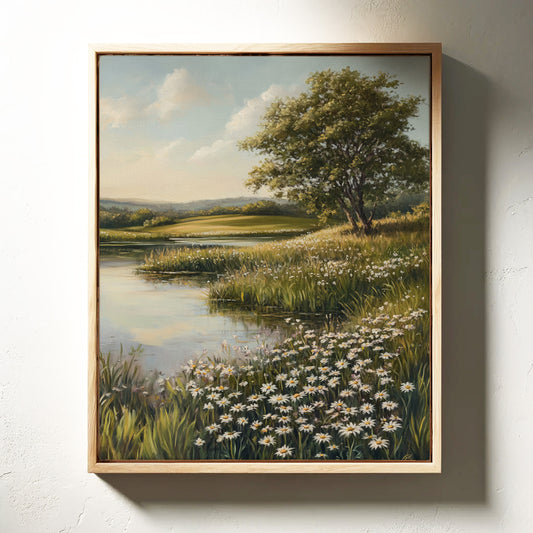 Tranquil Meadow Landscape Painting - Serene Nature Art - Gallery Canvas image 3