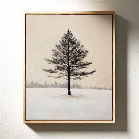 Solitary Pine Winter Canvas - Minimalist Nature Art - Gallery Canvas image 8