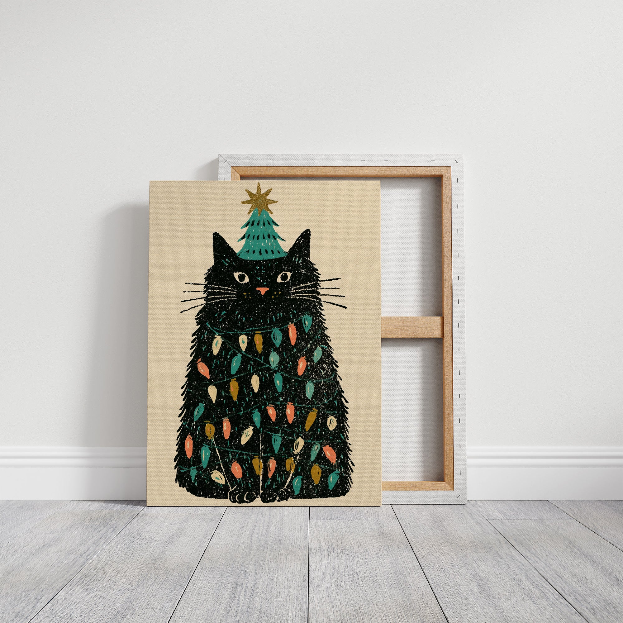 Cat Wrapped in Christmas Lights