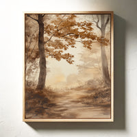 Serene Autumn Forest Pathway - Watercolor Landscape Art - Gallery Canvas image 13