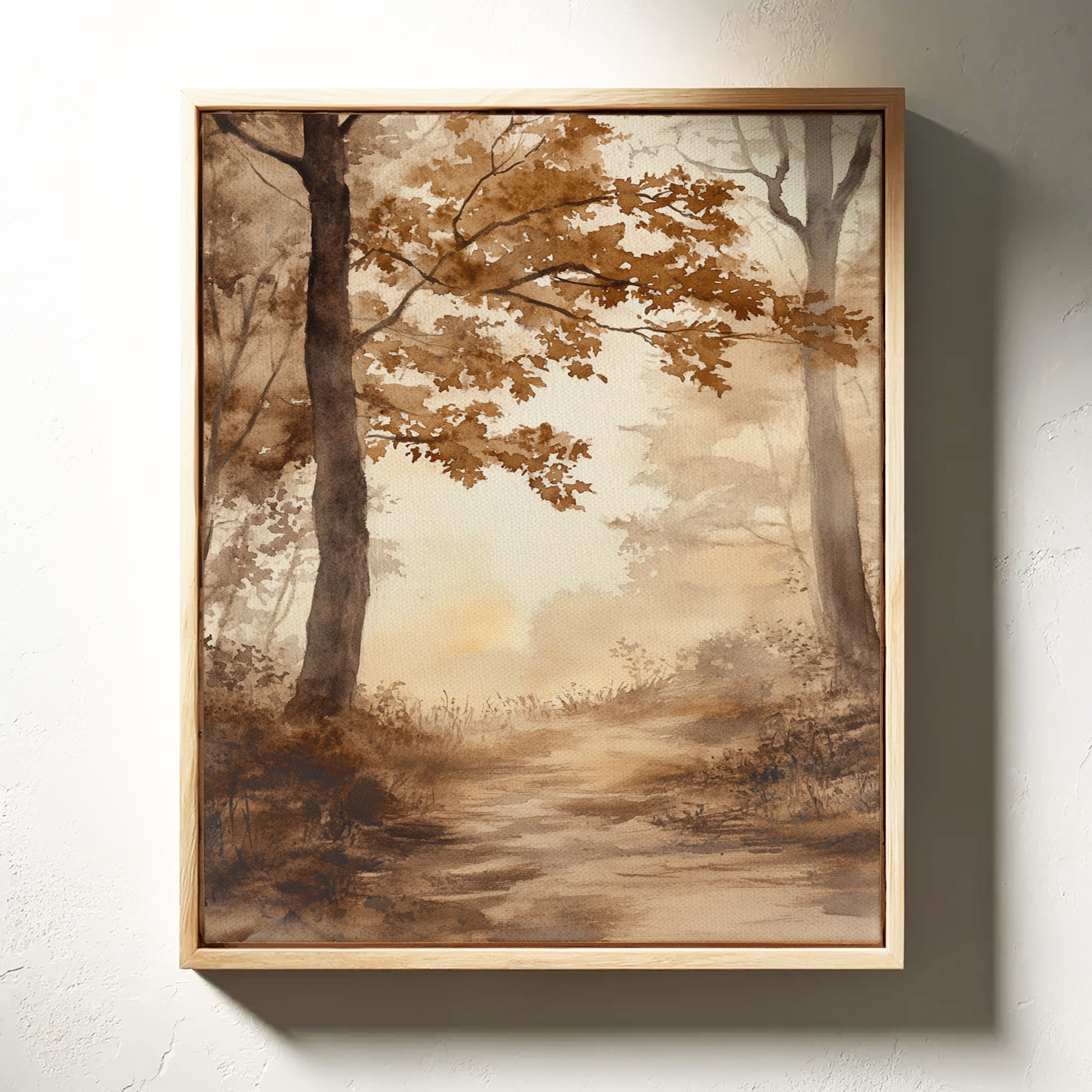 Serene Autumn Forest Pathway - Watercolor Landscape Art - Gallery Canvas image 13
