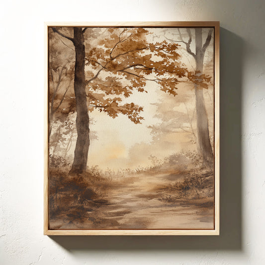 Serene Autumn Forest Pathway - Watercolor Landscape Art - Gallery Canvas image 13