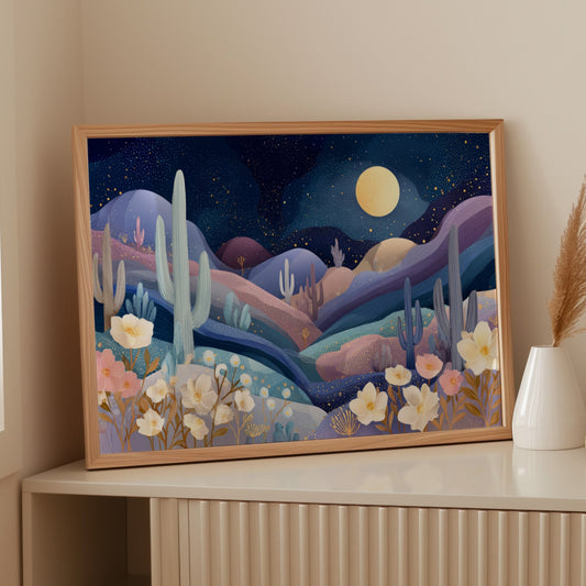 Desert Cosmos Blooms Under Moonlight