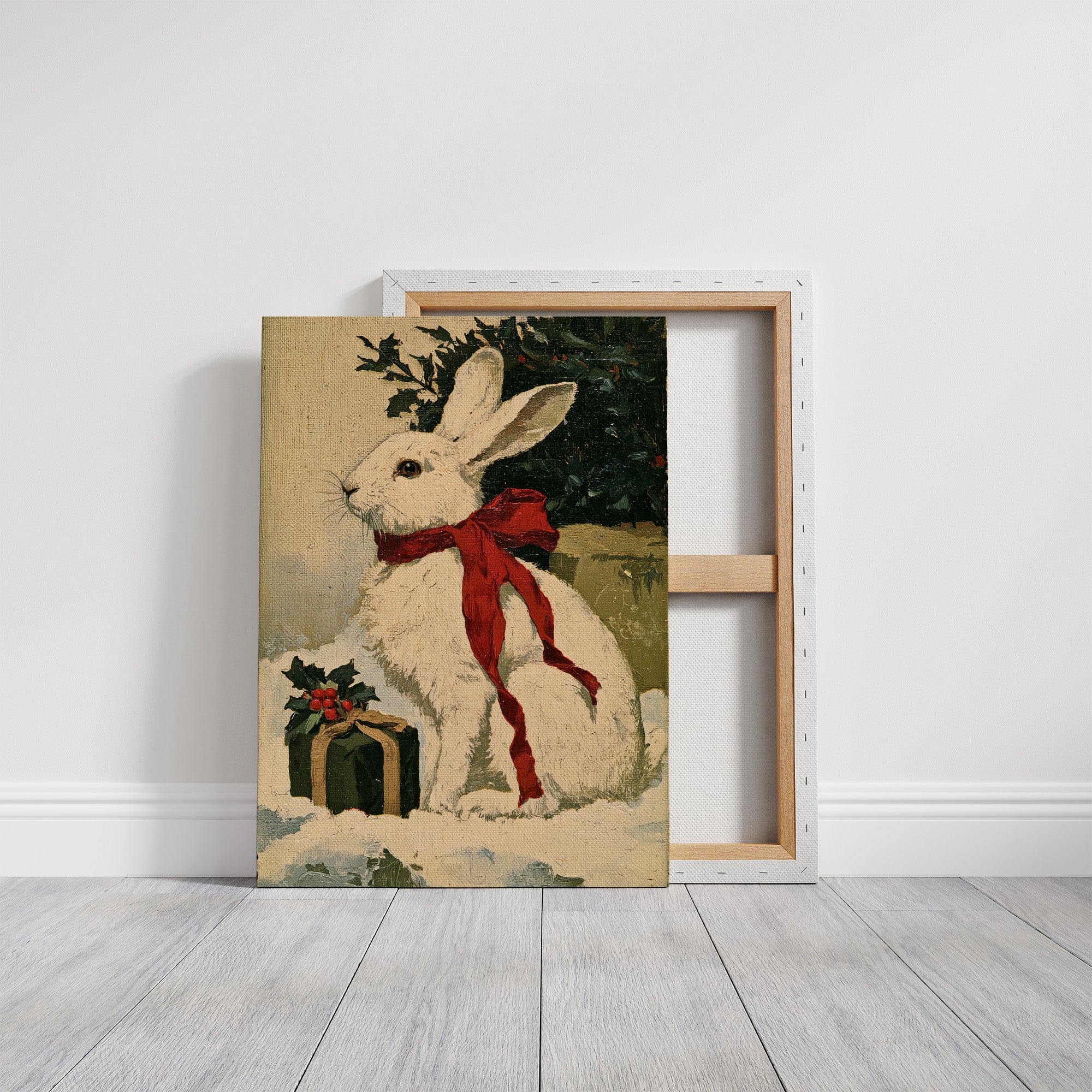 Oil-Painted Bunny with Red Ribbon