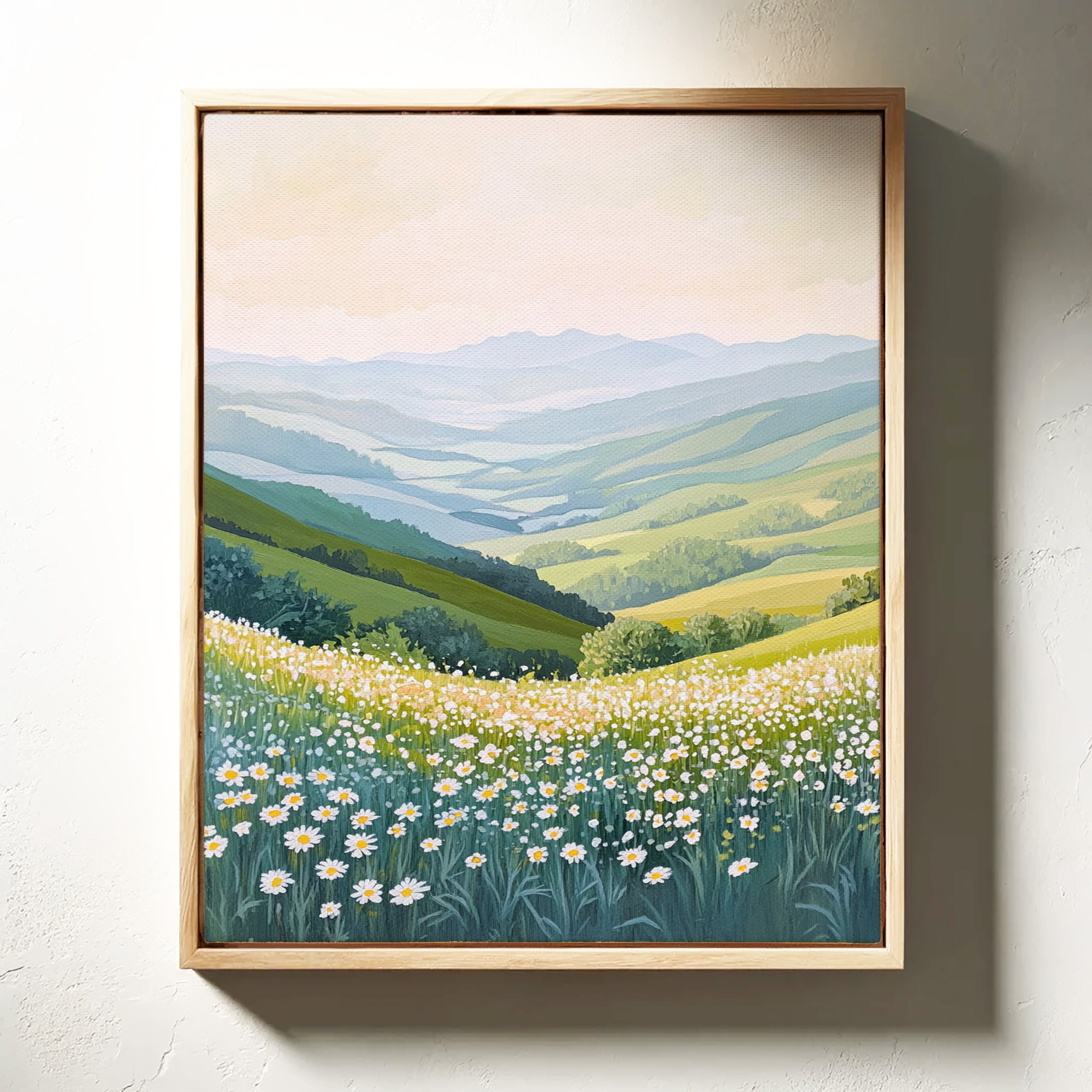 Tranquil Meadow Landscape Art Print - Pastel Scenic Decor - Gallery Canvas image 3