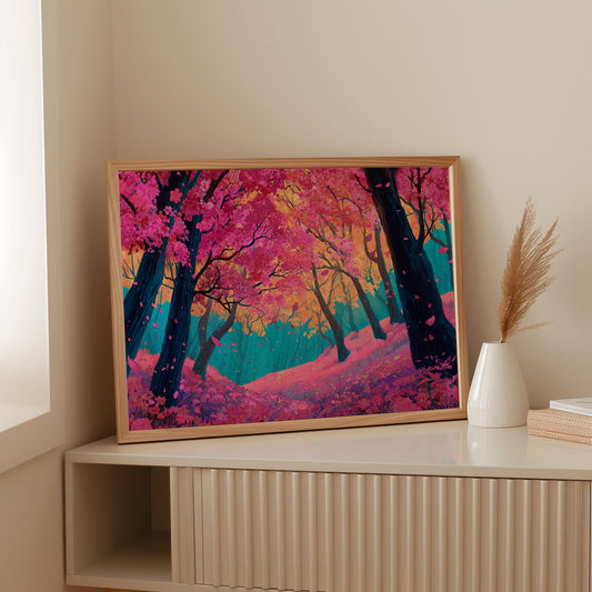 Cherry Blossoms Dance In Turquoise Light
