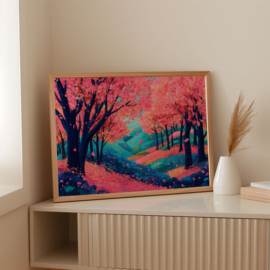 Cherry Blossoms Dance Above Turquoise Hills