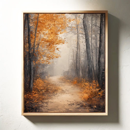 Golden Autumn Pathway Canvas Print - Tranquil Nature Art - Gallery Canvas image 15