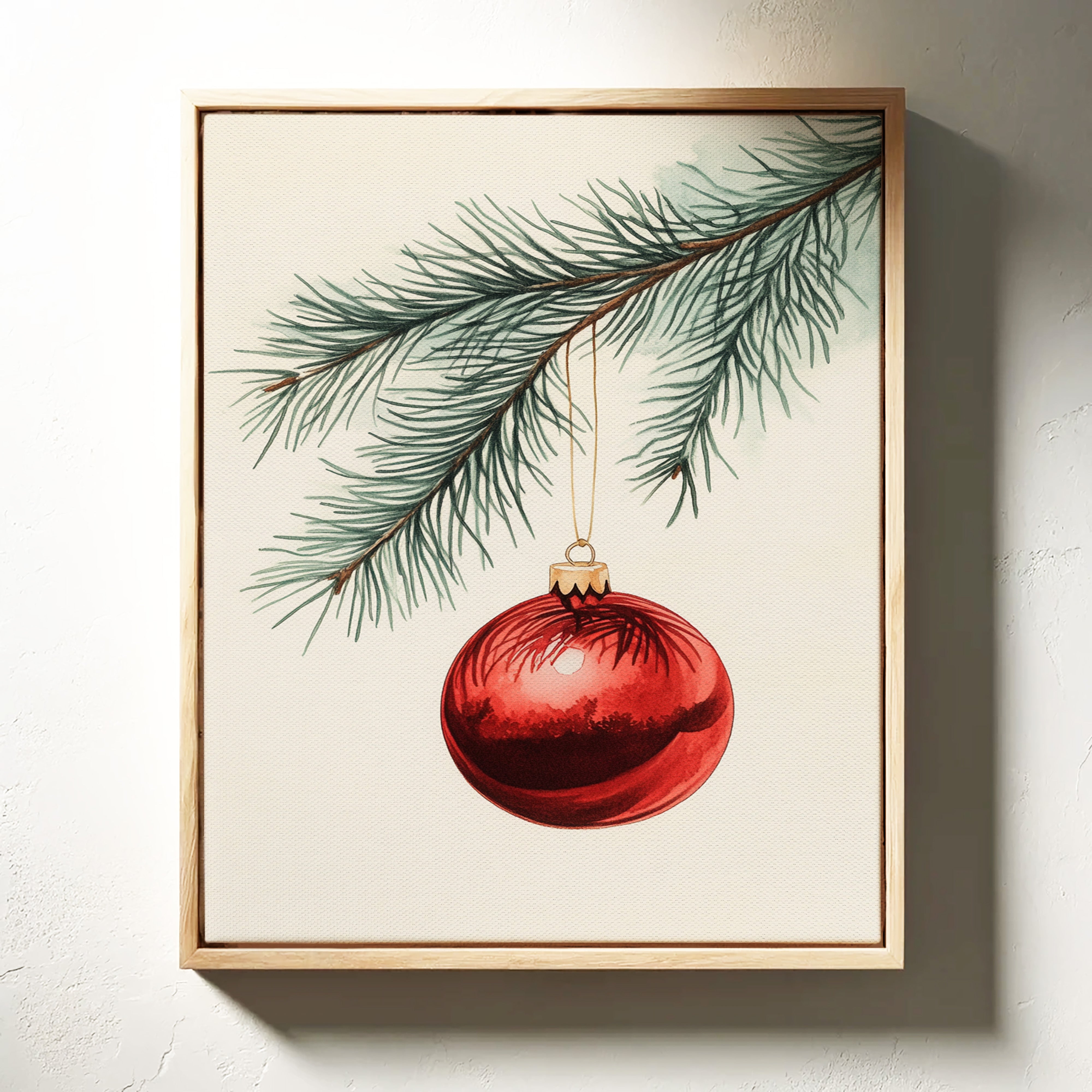 Festive Red Ornament Watercolor Print - Holiday Wall Art - Gallery Canvas image 14