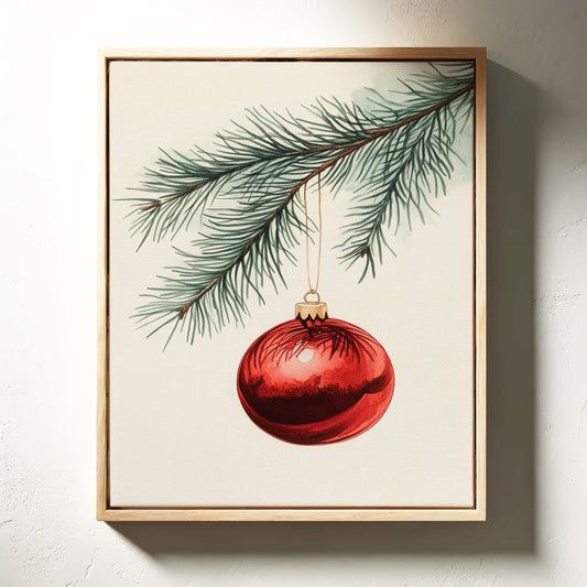 Festive Red Ornament Watercolor Print - Holiday Wall Art - Gallery Canvas image 14