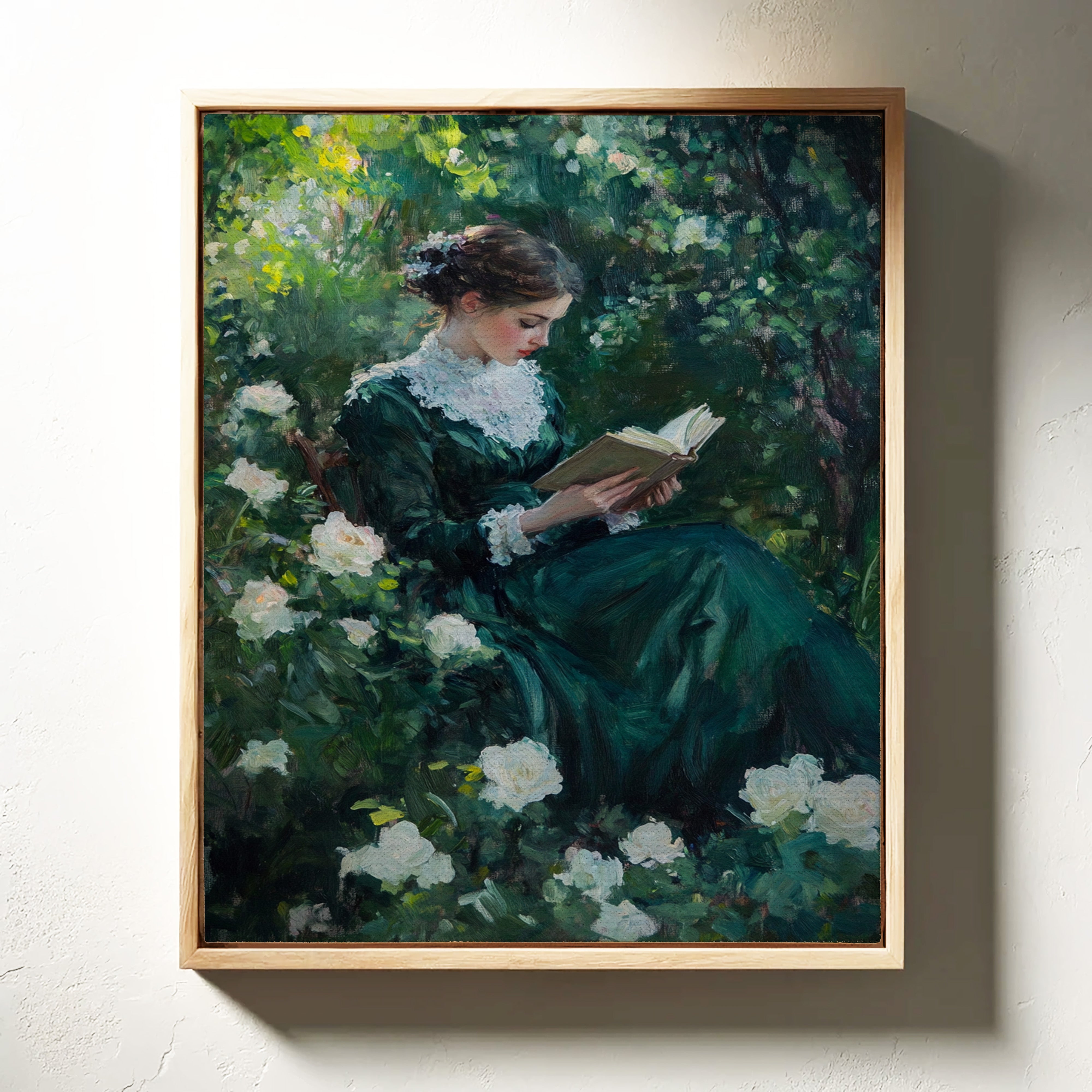 Victorian Lady Reading Portrait - Romantic Garden Art - Gallery Canvas image 3