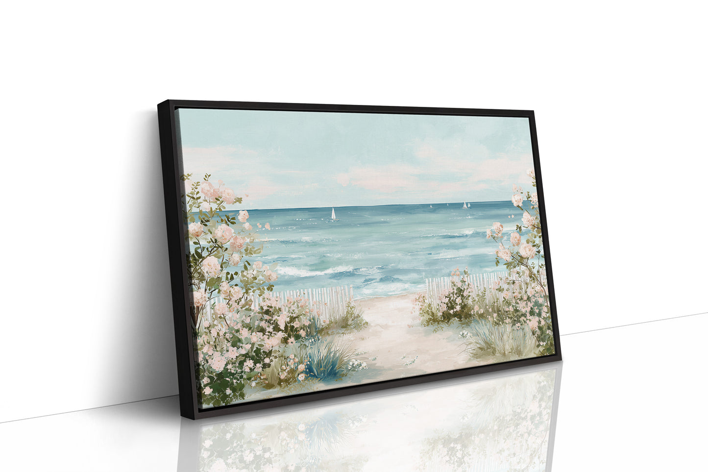 Seaside Roses Frame Distant Sails