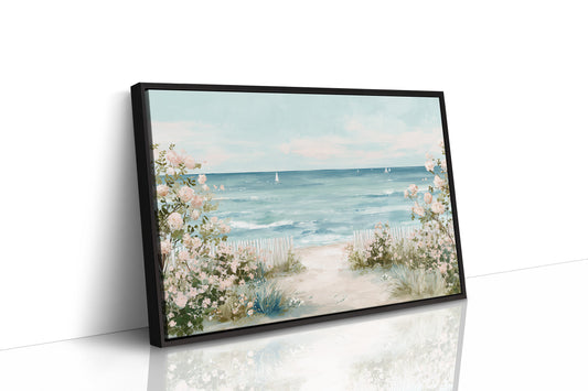 Seaside Roses Frame Distant Sails