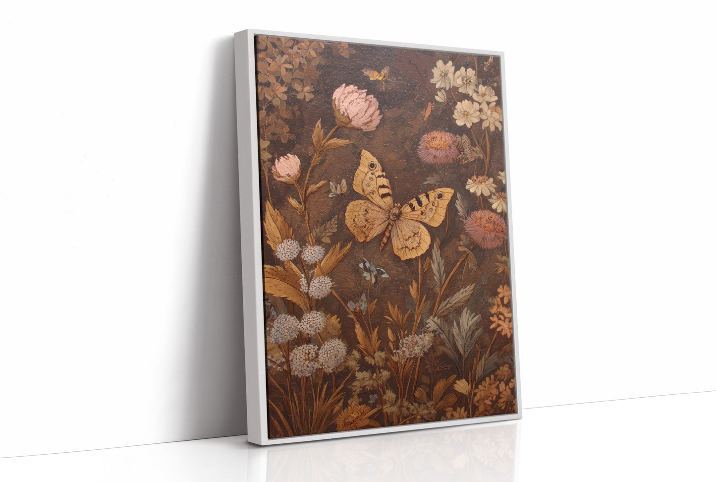 Golden Moths Among Vintage Blooms