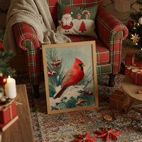 Crimson Wings Against Winter Pine