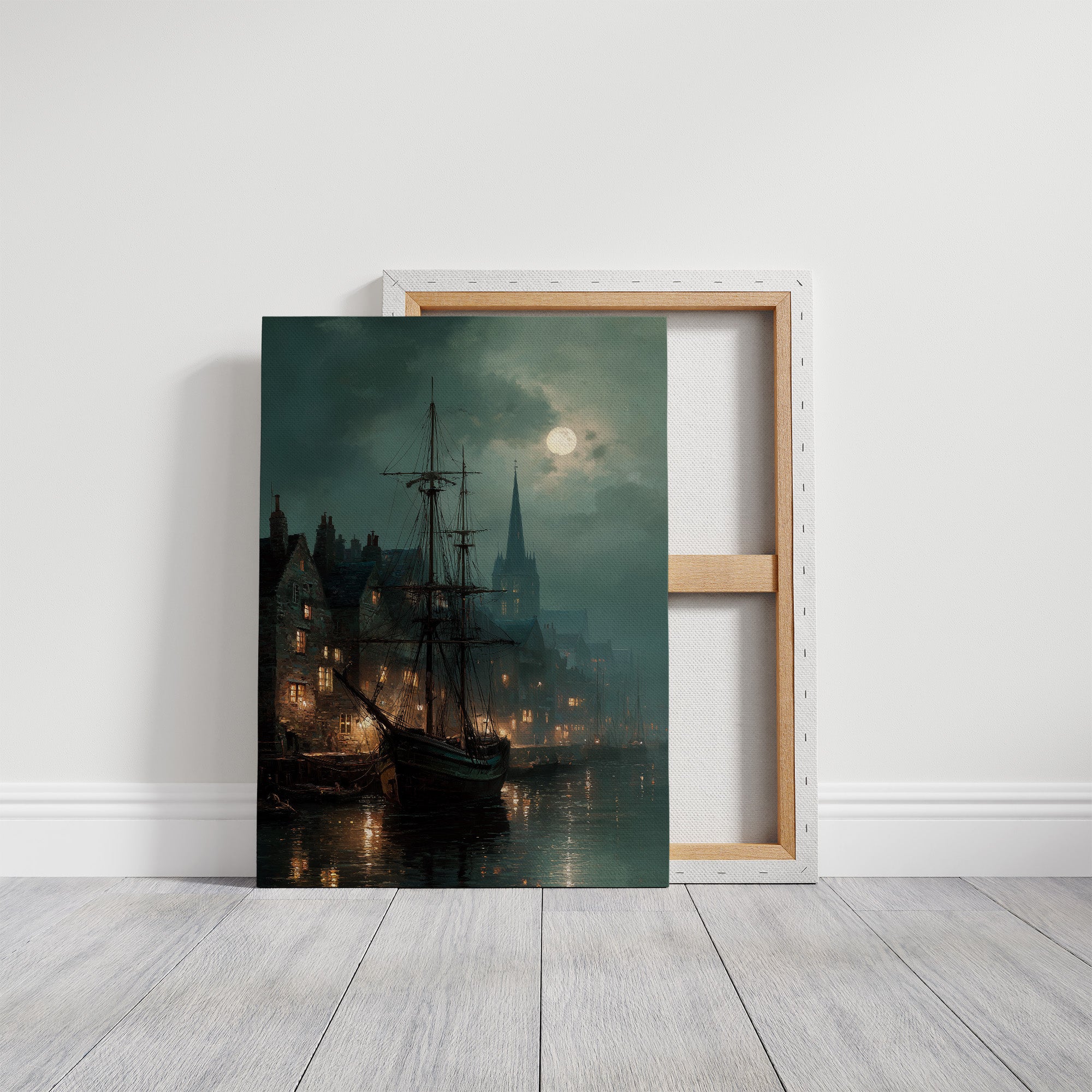 Harbor Lights Below Foggy Moon