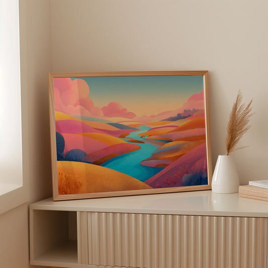 Turquoise River Cuts Through Sunset
