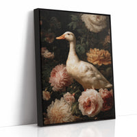 White Duck Among Blooming Peonies