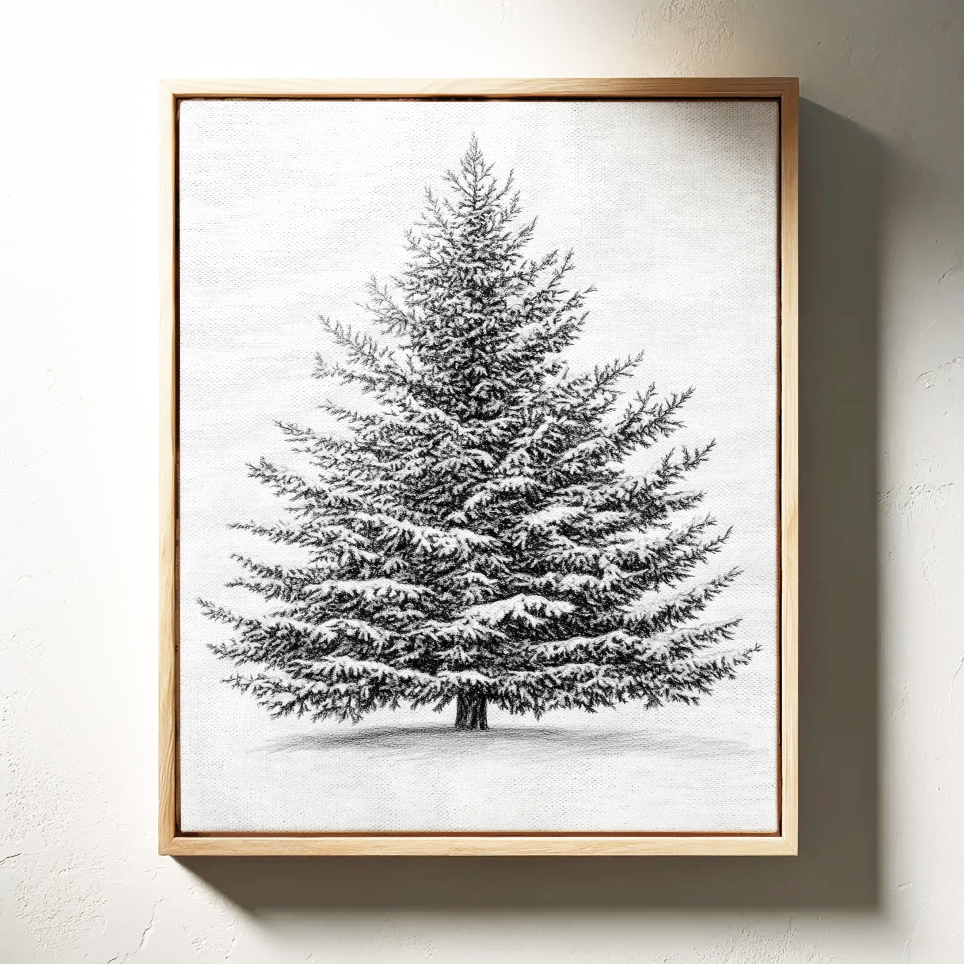 Snow-Covered Pine Tree Drawing - Winter Botanical Art - Gallery Canvas image 1