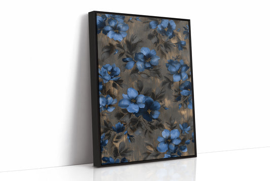 Midnight Blooms Against Golden Wood