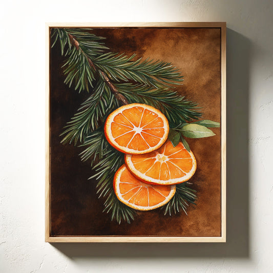 Orange Slice Pine Branch Print - Rustic Nature Art - Gallery Canvas image 3