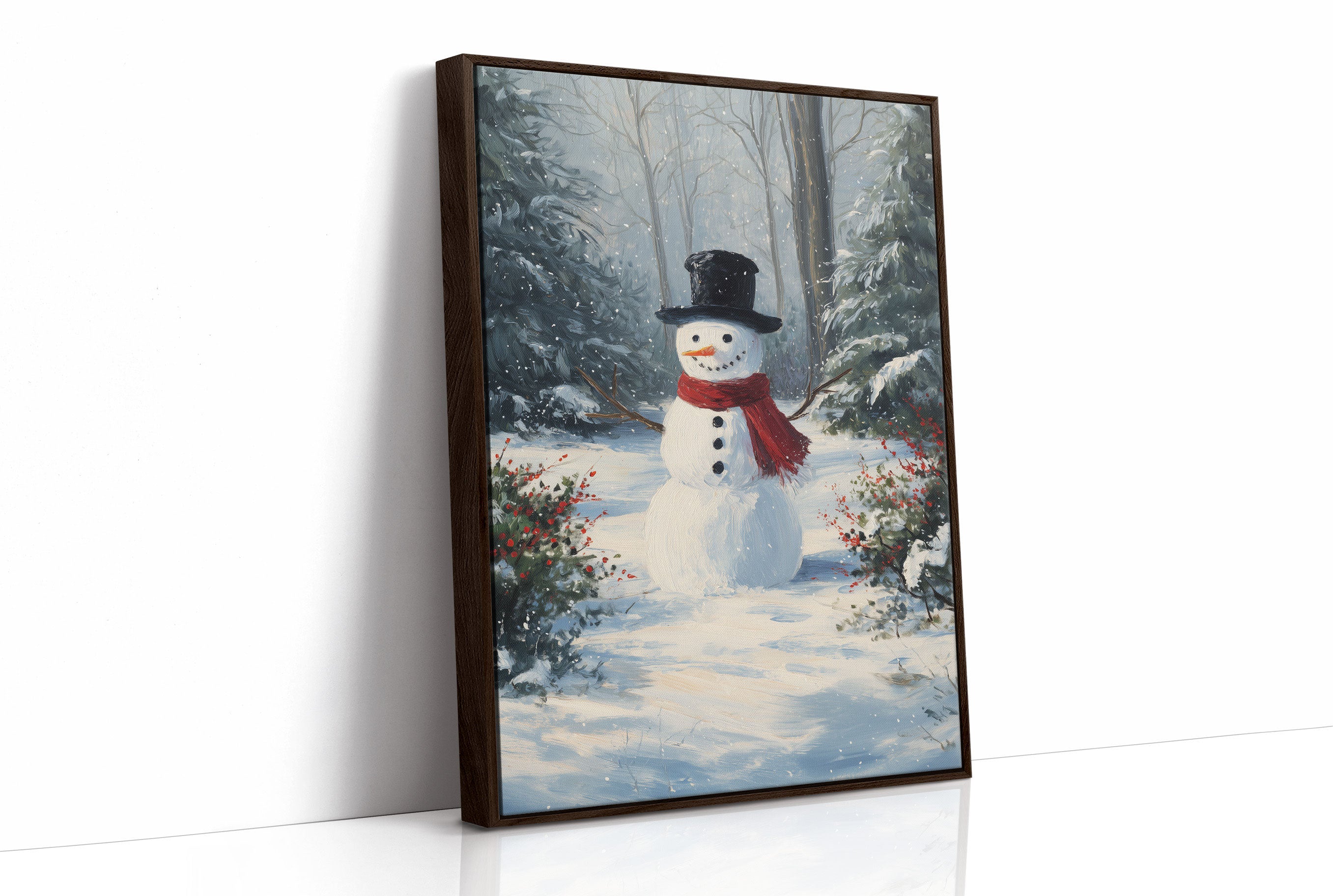 Classic Snowman in Winter Woods