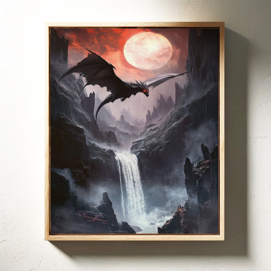 Dragon Over Moonlit Canyon - Fantasy Wall Art - Gallery Canvas image 2