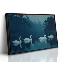 Swans Beneath the Midnight Mist