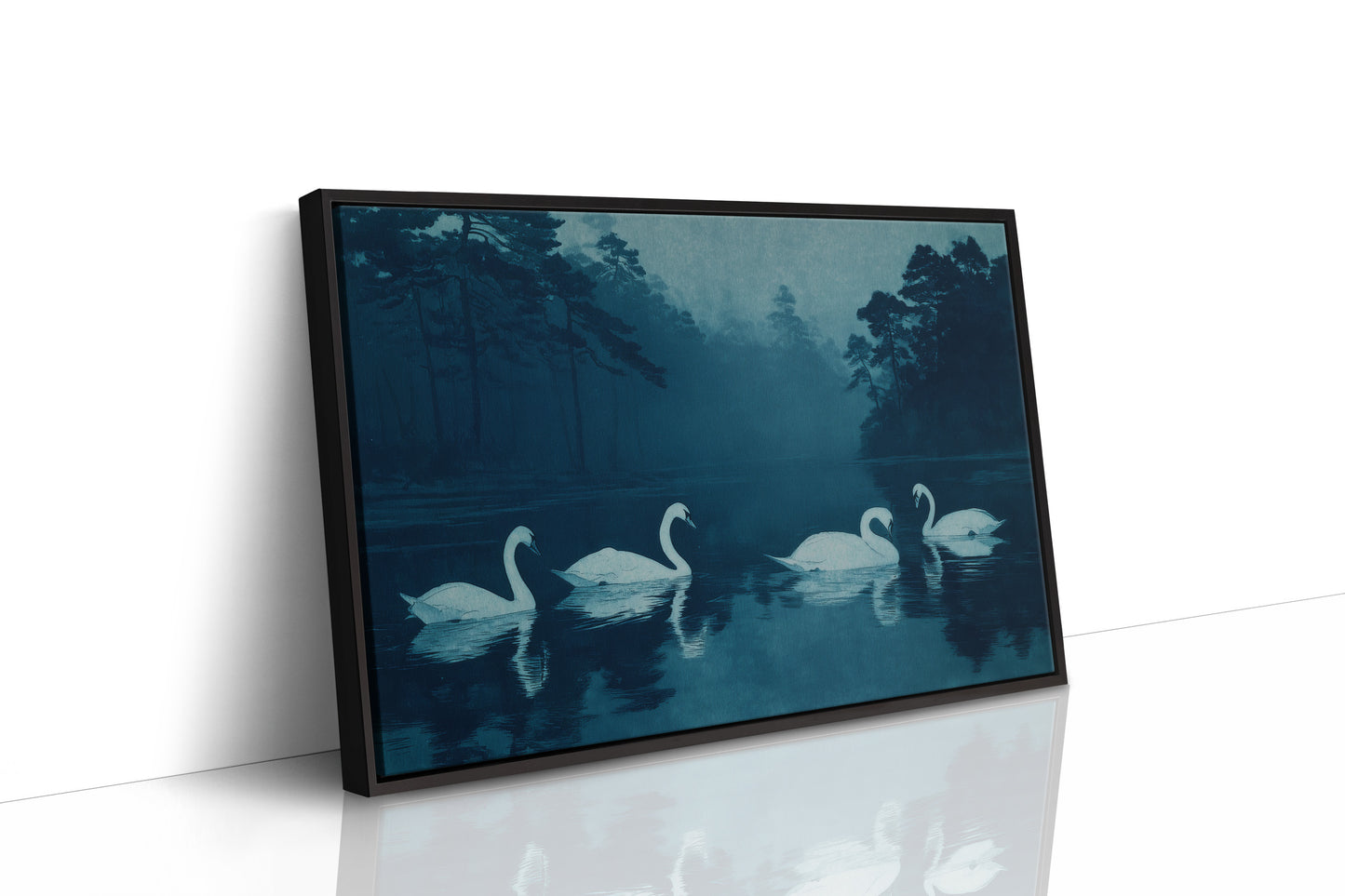 Swans Beneath the Midnight Mist