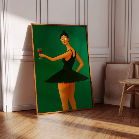Surprised Ballerina with Wine Glass